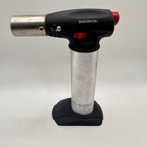 Bonjour Professional Culinary Butane Torch Brushed Aluminum Black Creme Brulee